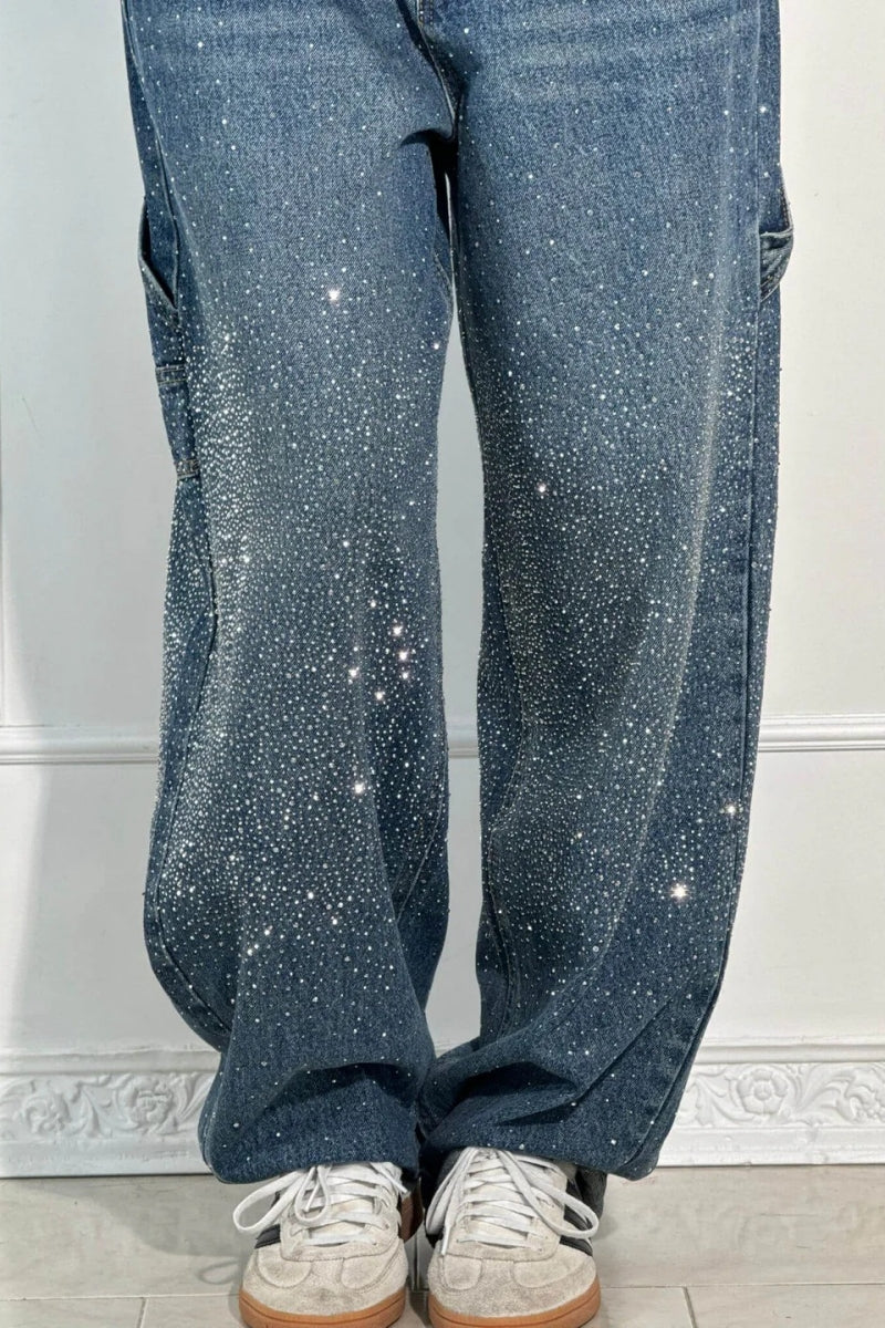 Pantalon cargo en denim taille haute
