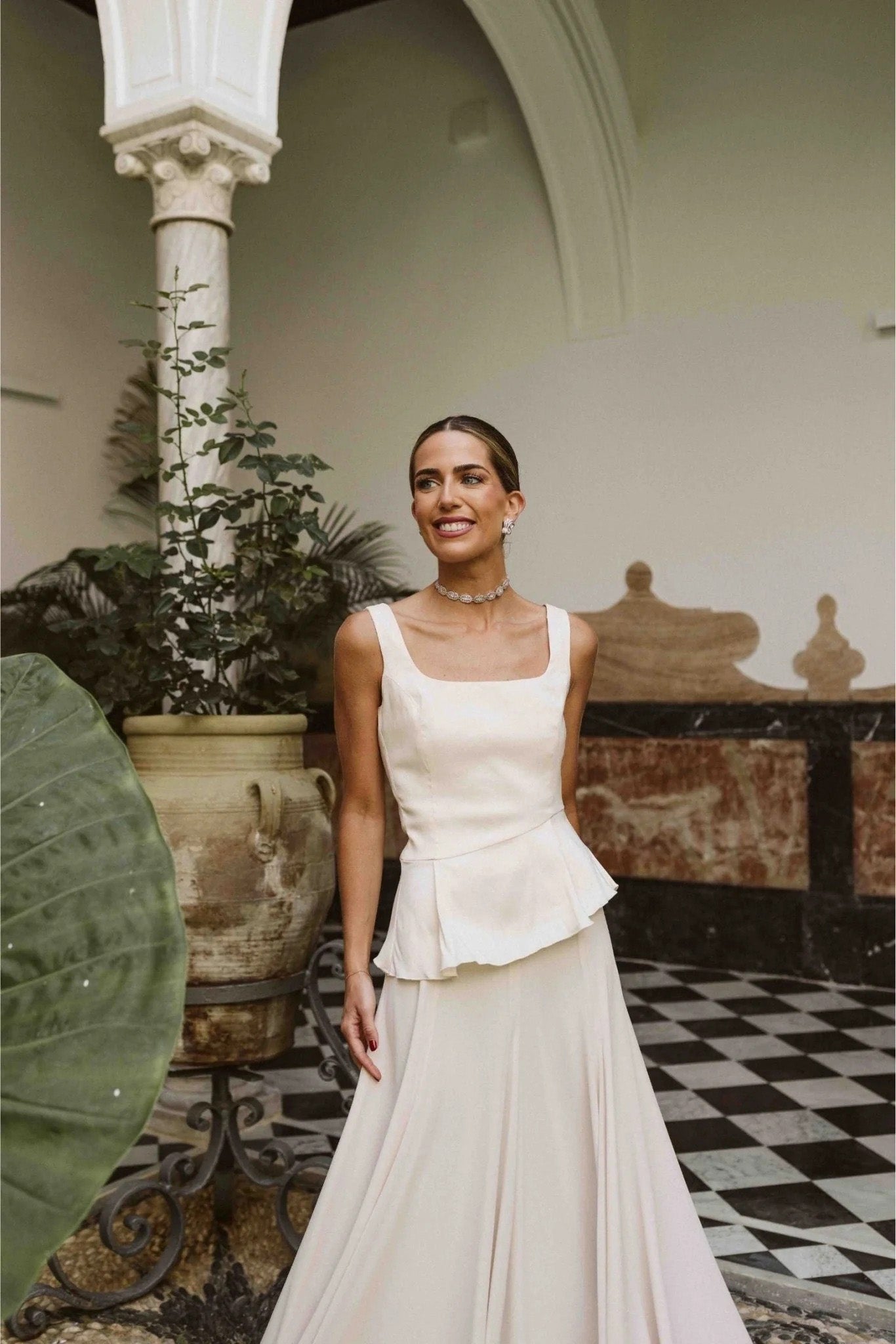 Ärmellos Halter Taillebetountes Spëtze-Jupe Set