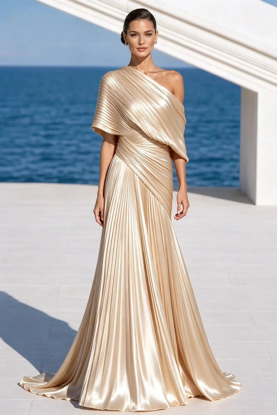 One Shoulder Draped Evening Gown