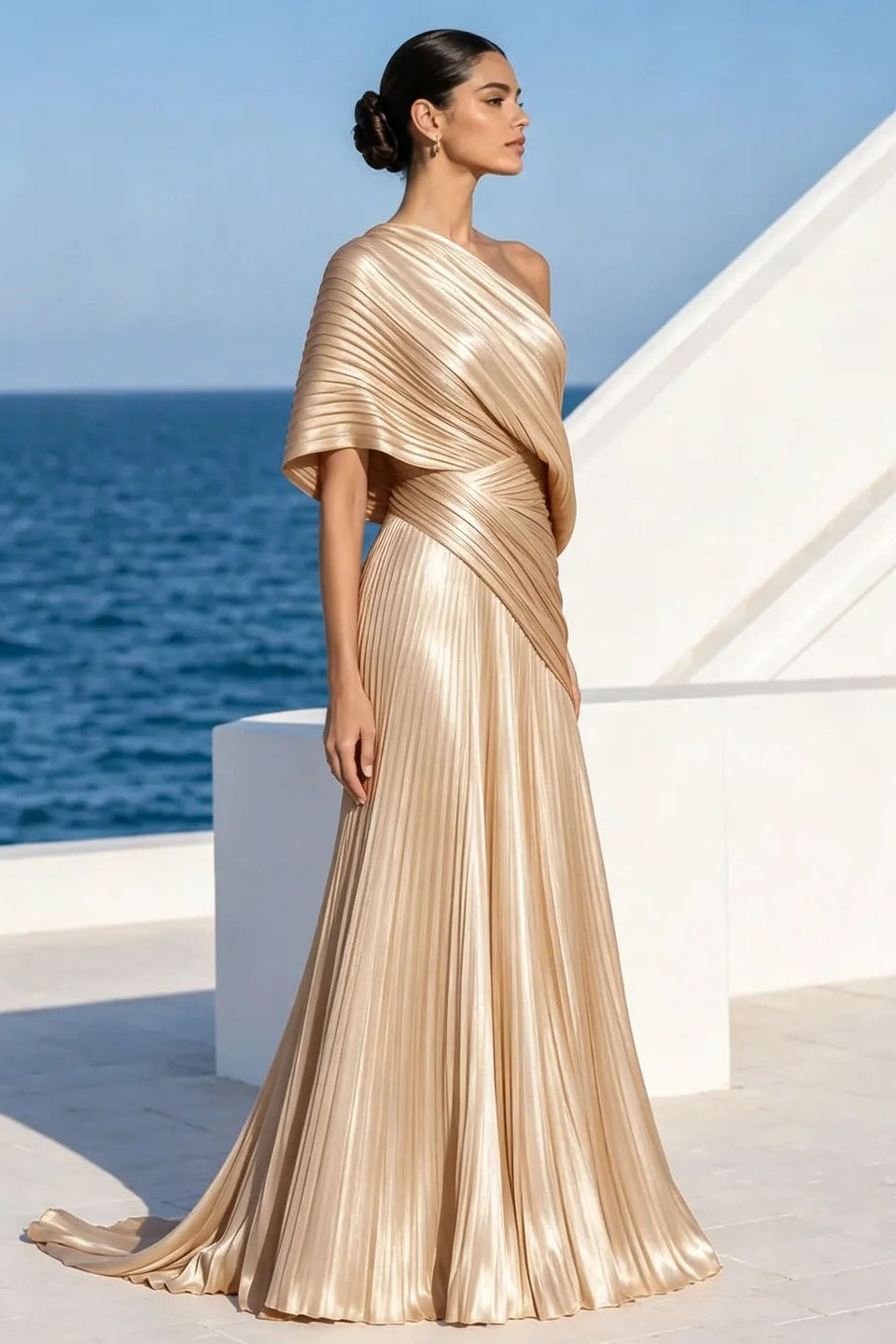 One Shoulder Draped Evening Gown