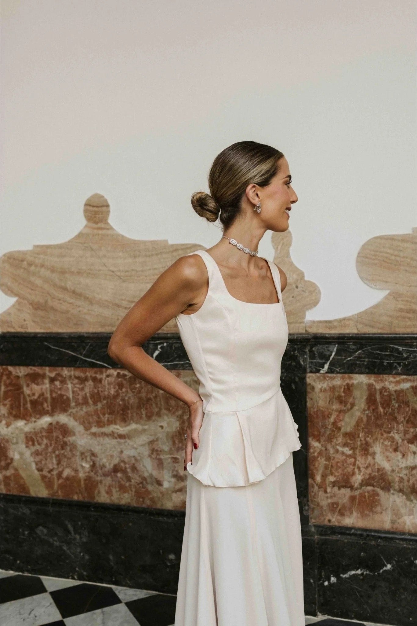 Ärmellos Halter Taillebetountes Spëtze-Jupe Set