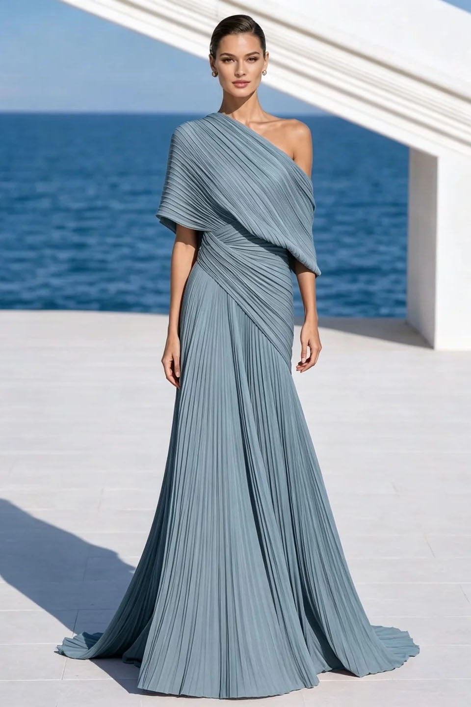 One Shoulder Draped Evening Gown