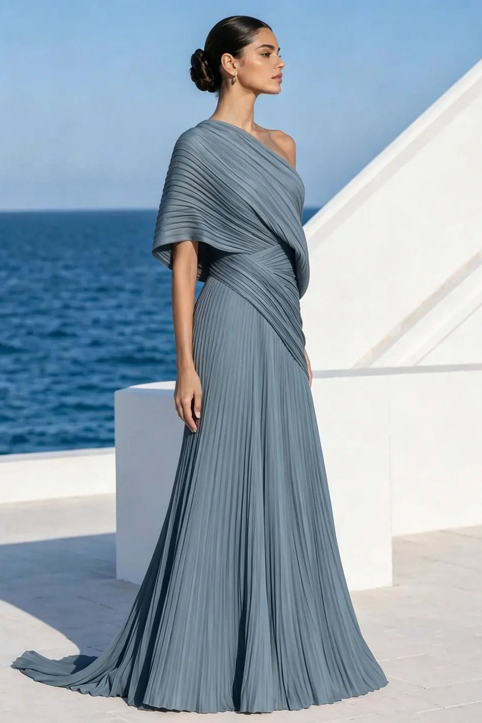 One Shoulder Draped Evening Gown