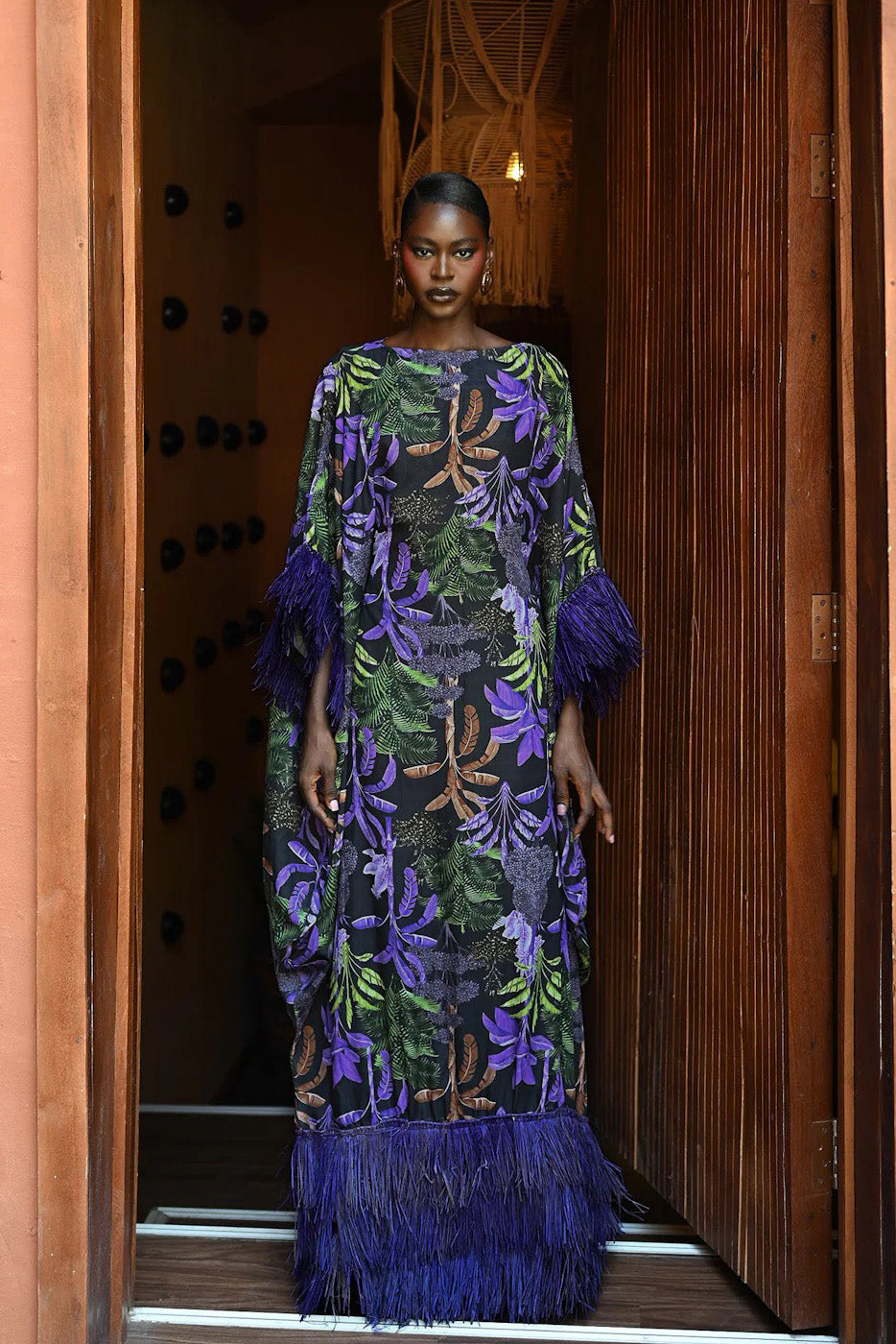 Moody Jungle Print Kaftan Maxi Dress