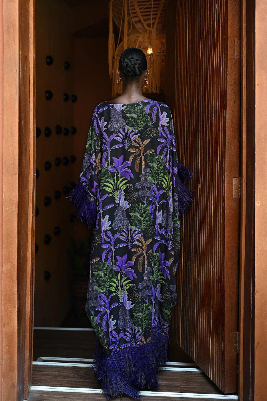 Moody Jungle Print Kaftan Maxi Dress