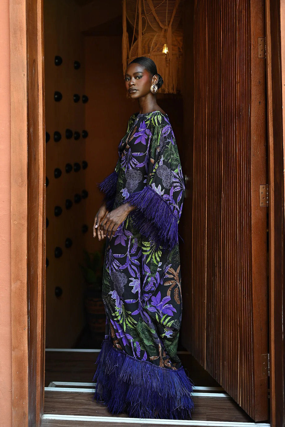 Moody Jungle Print Kaftan Maxi Dress