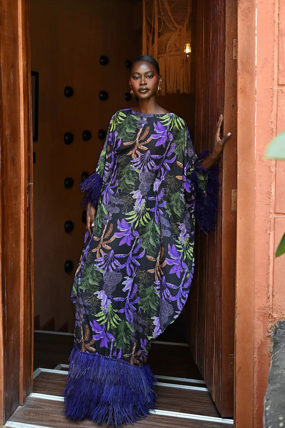 Moody Jungle Print Kaftan Maxi Dress