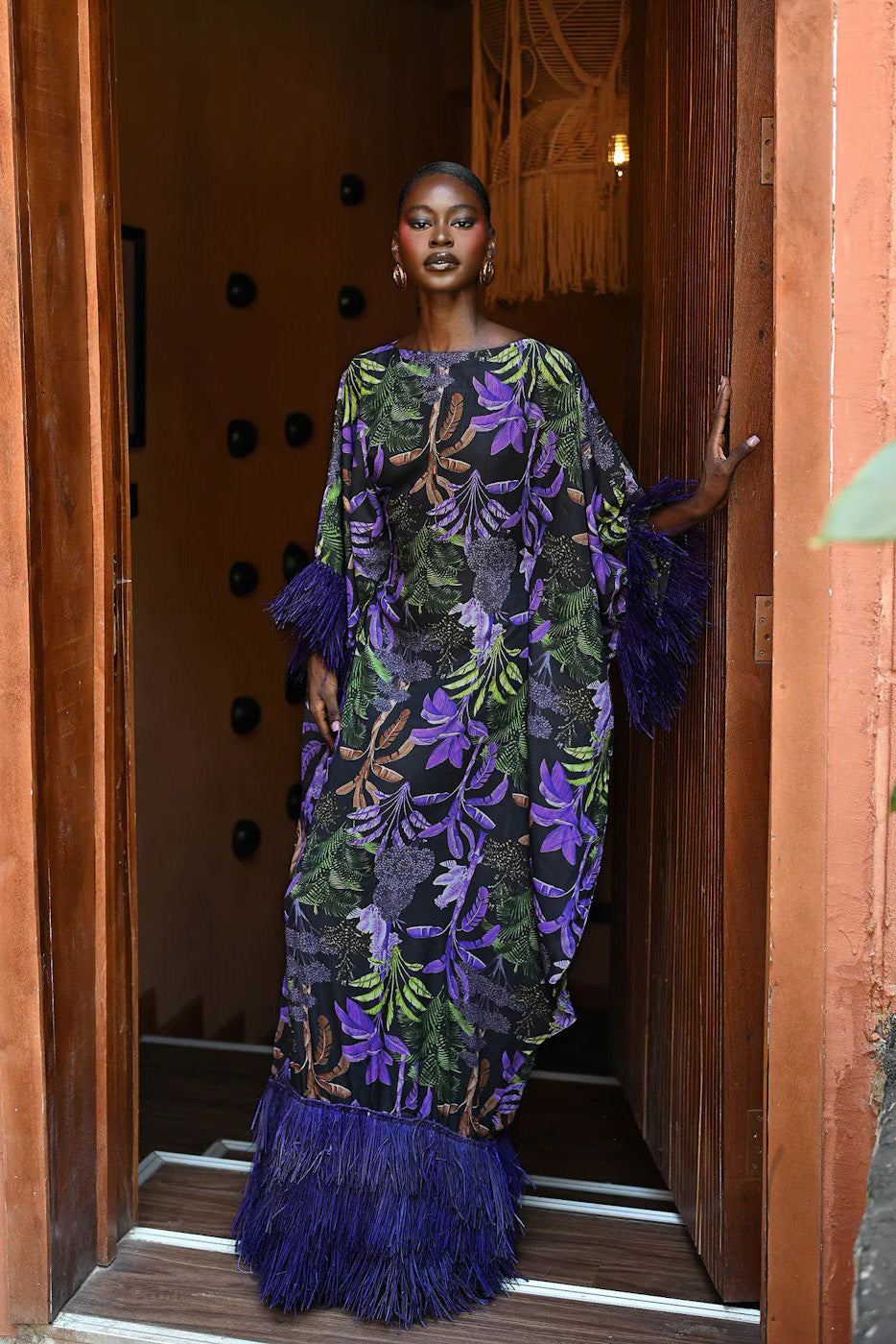 Moody Jungle Print Kaftan Maxi Dress