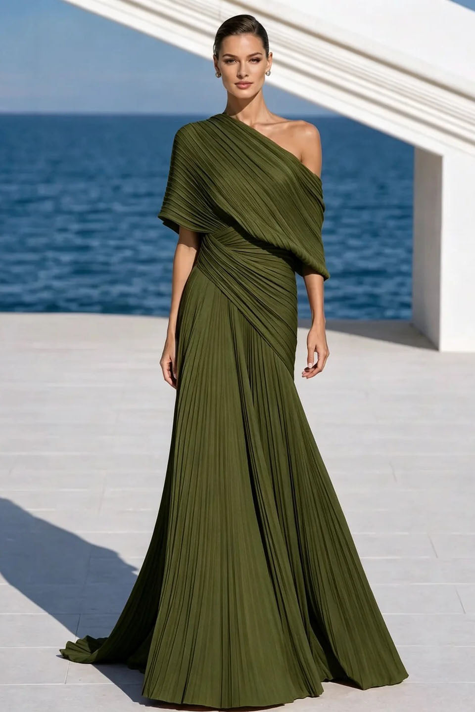 One Shoulder Draped Evening Gown