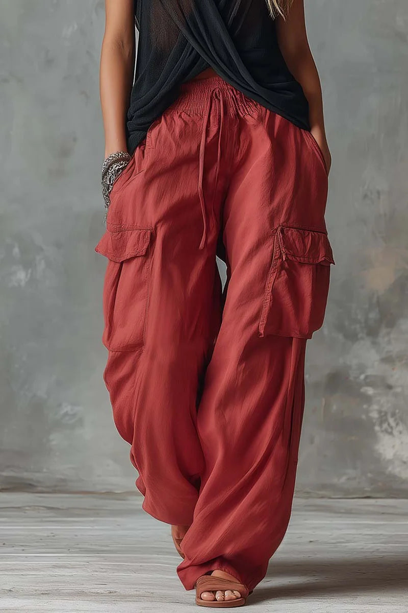 Schwaarzt Mesh V-Ausschnëtt Top & Rout Cargo-Hosen Set