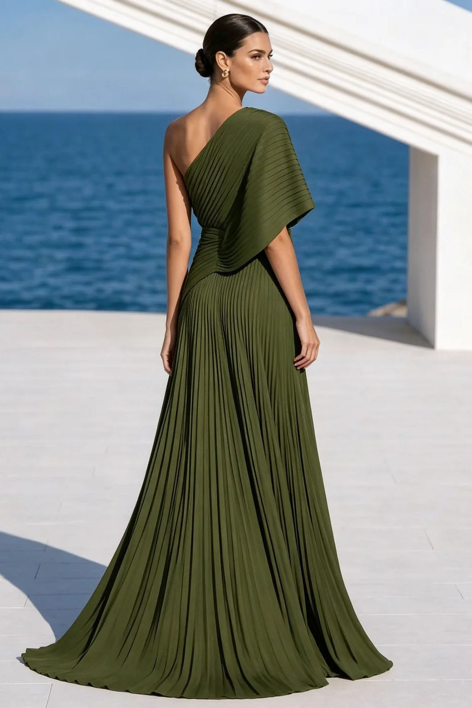 One Shoulder Draped Evening Gown