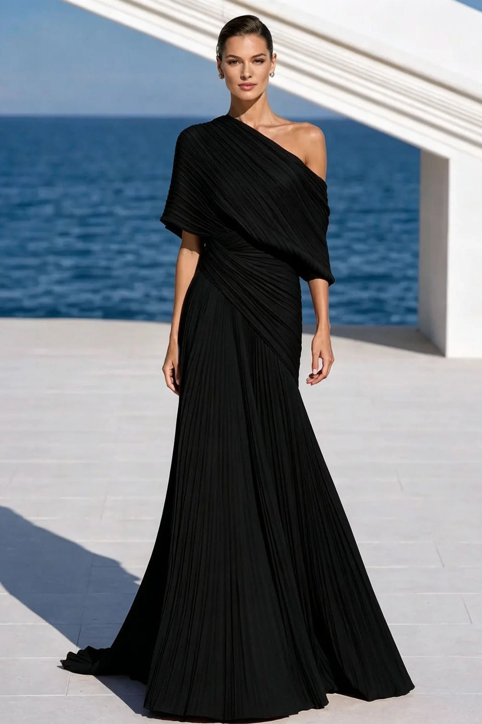 One Shoulder Draped Evening Gown