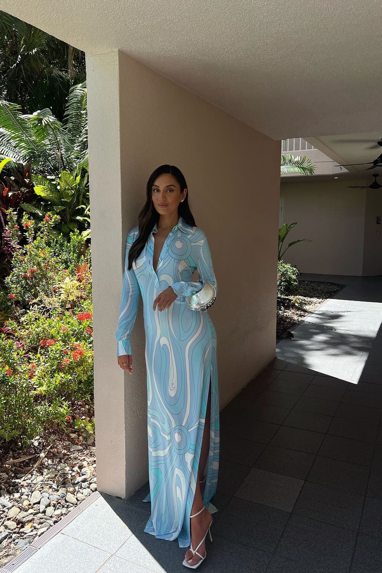 Blue-White Swirl Print Shirt Dress