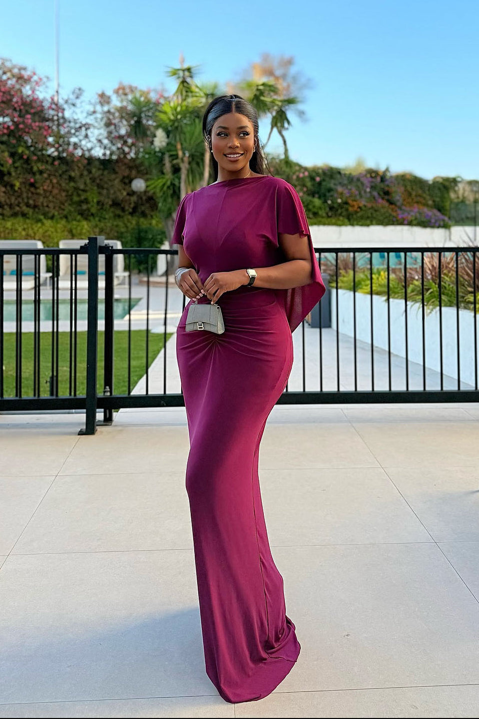 Plum Ultra Low Back Ruched Maxi Dress