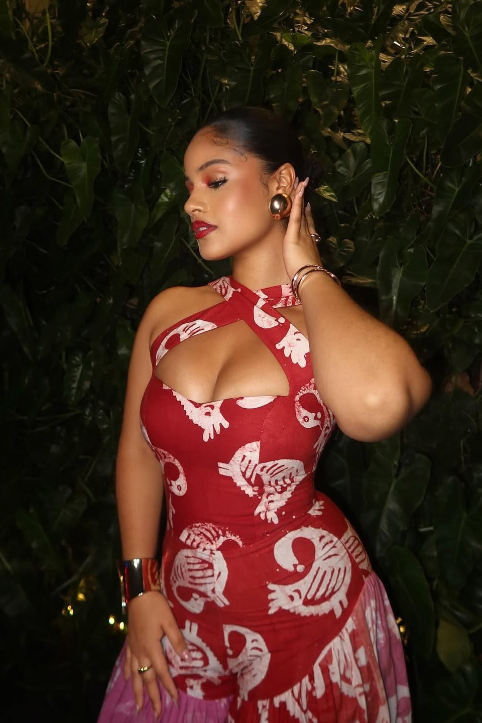 Red-Pink Spliced Halter Jumpsuit