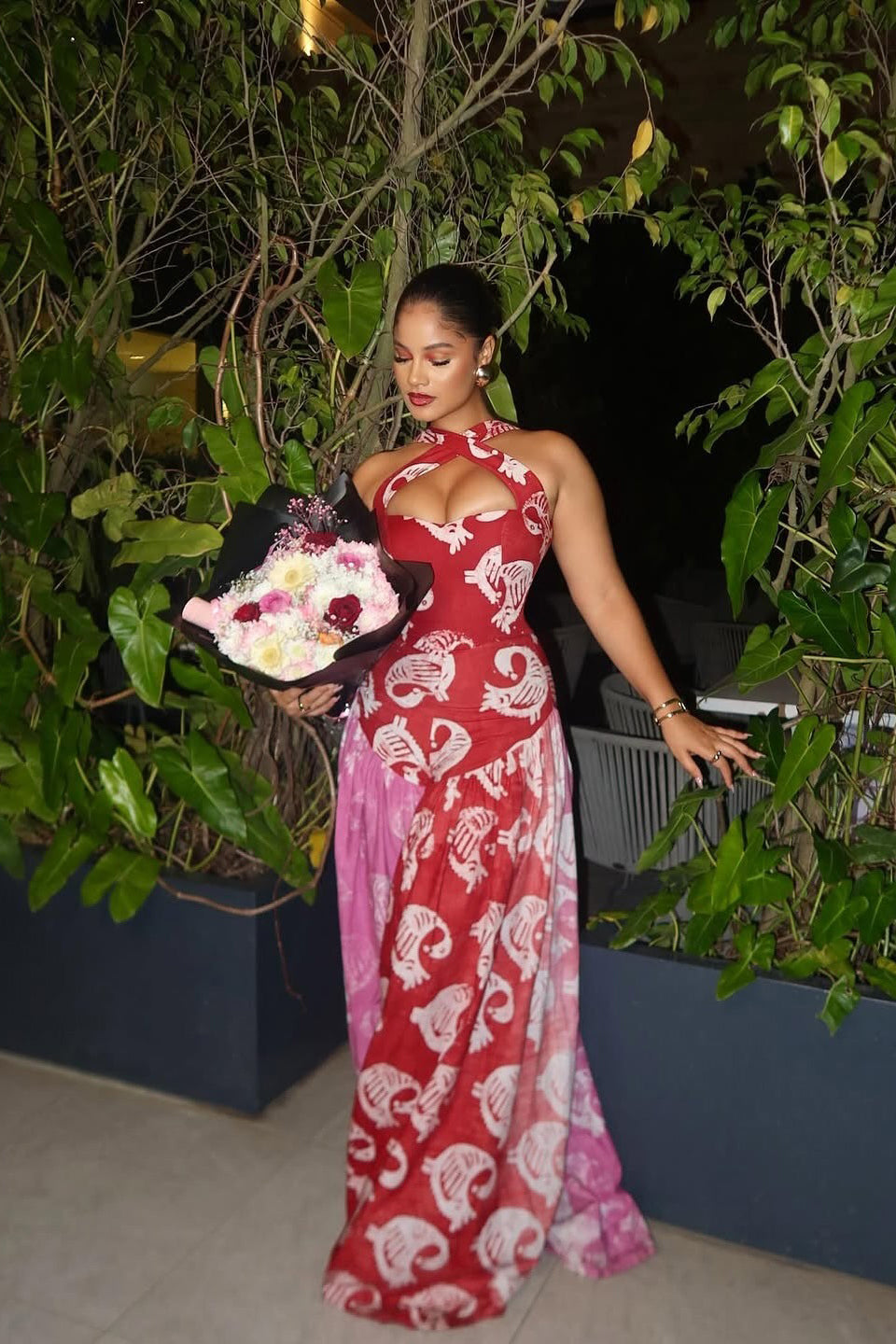 Red-Pink Spliced Halter Jumpsuit