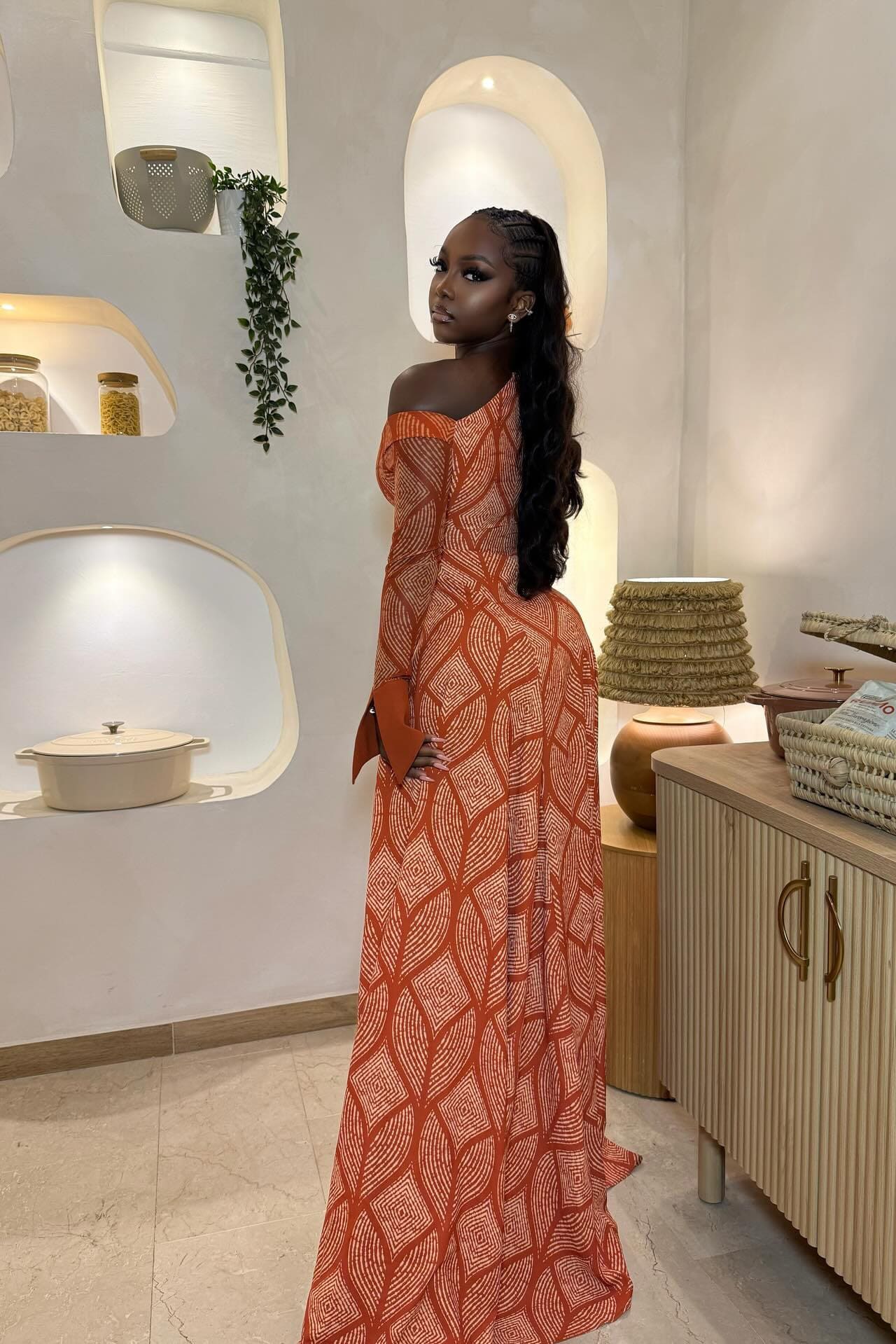 Chic Geometric One-Shoulder Maxi Dress