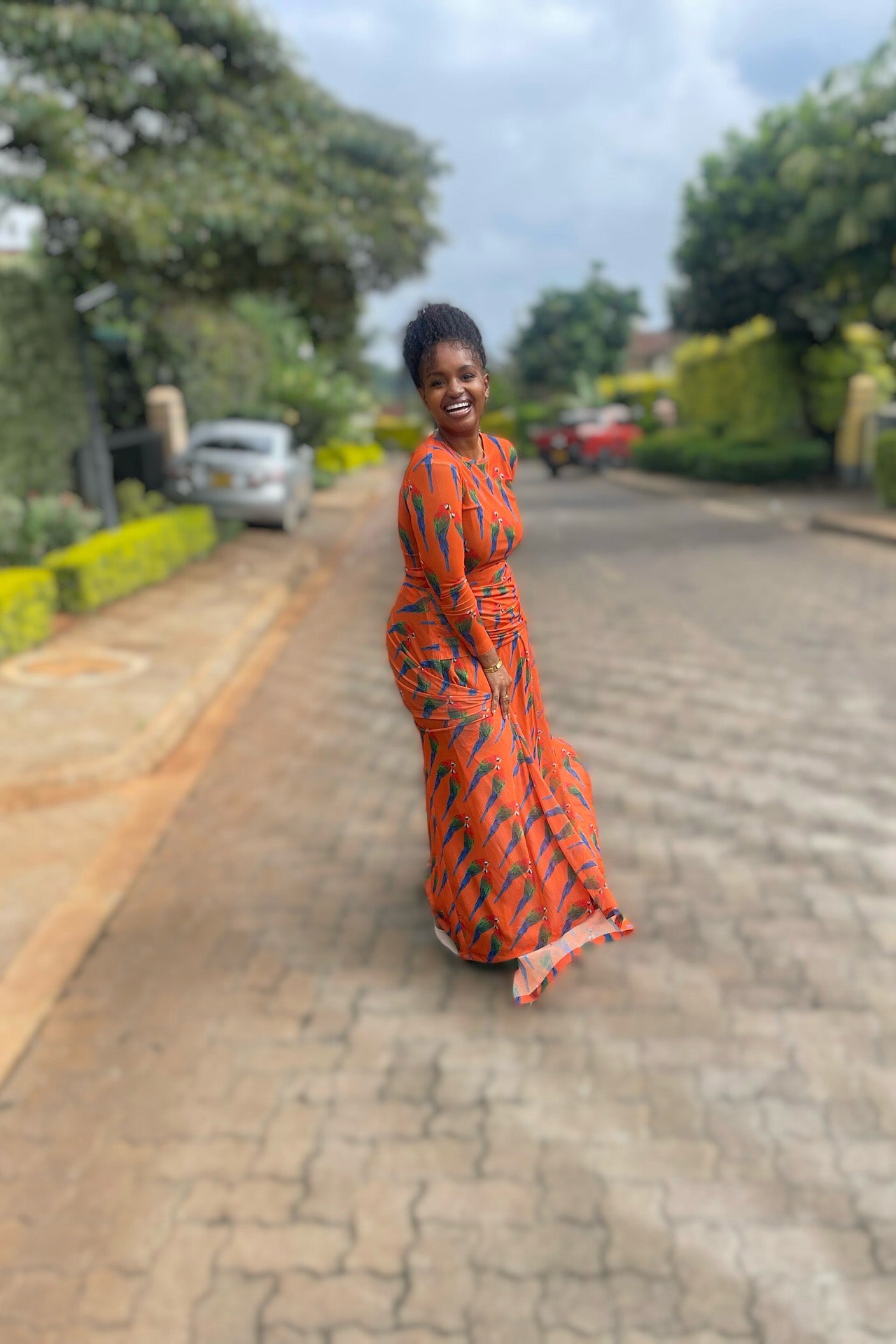 Bold Tropical Print Flare Maxi Dress