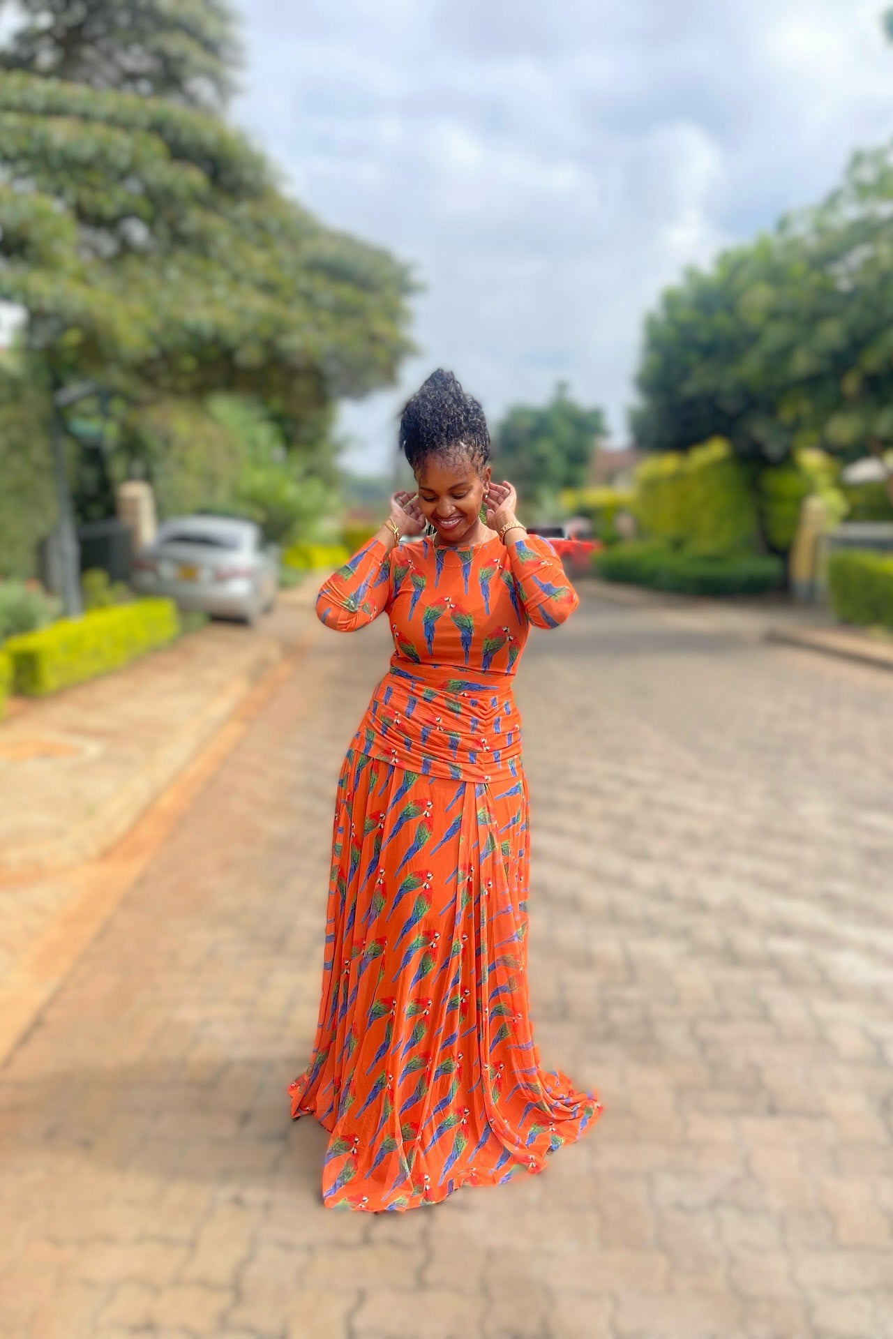 Bold Tropical Print Flare Maxi Dress