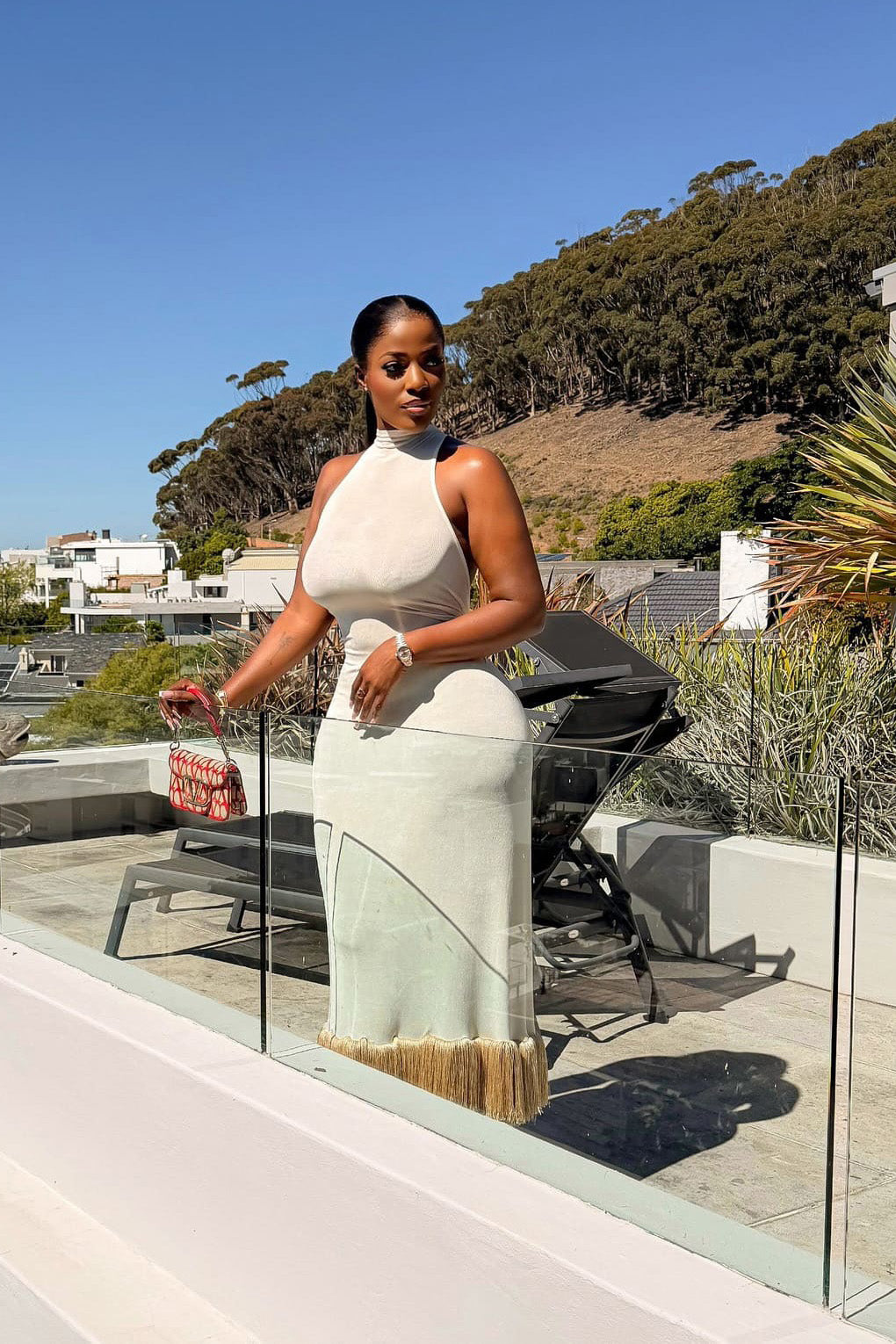 Santorini White Tassel Halter Maxi Dress