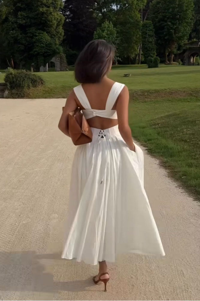 Robe midi dos nu avec détail nœud