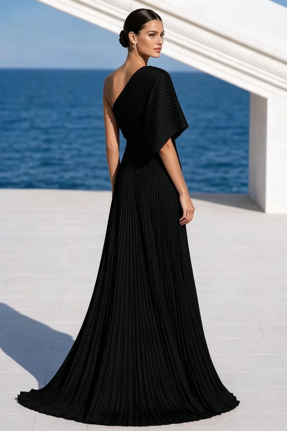 One Shoulder Draped Evening Gown
