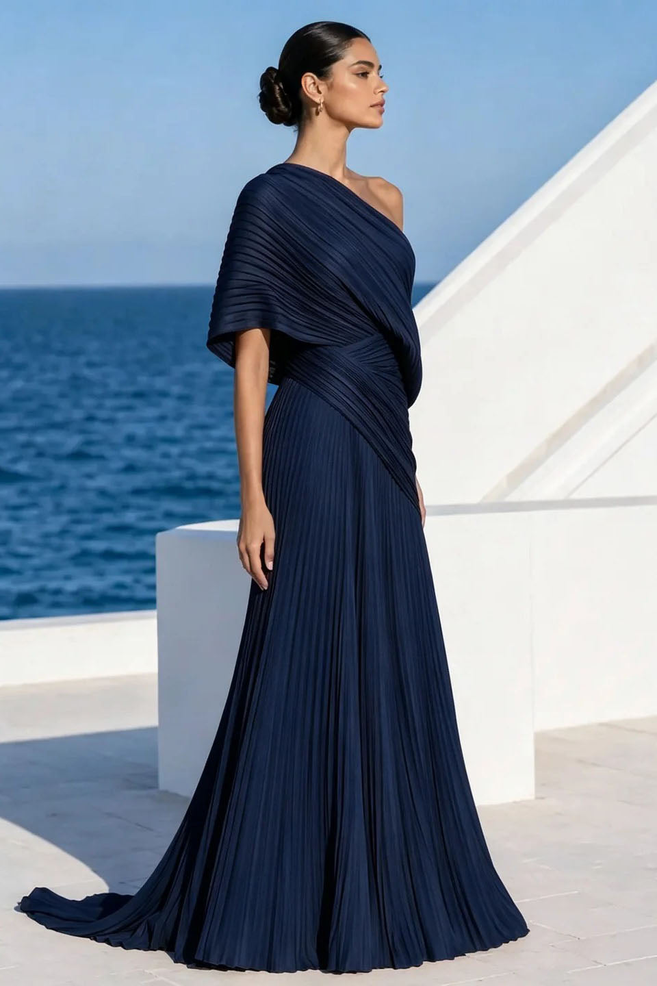 One Shoulder Draped Evening Gown