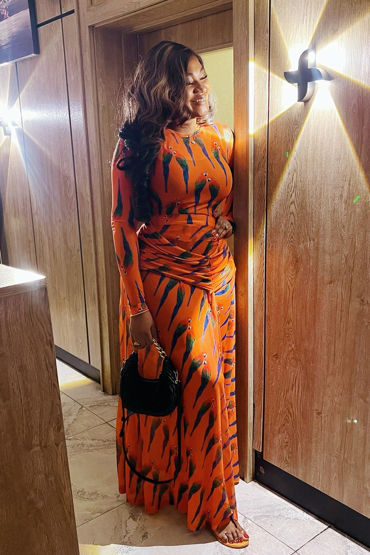 Bold Tropical Print Flare Maxi Dress