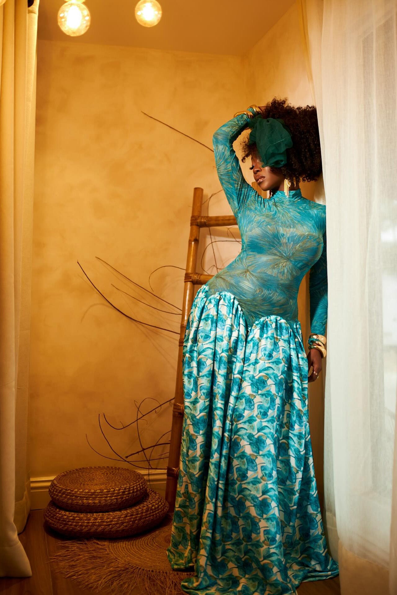 Oceanic Abstract Pleated Maxi Dress