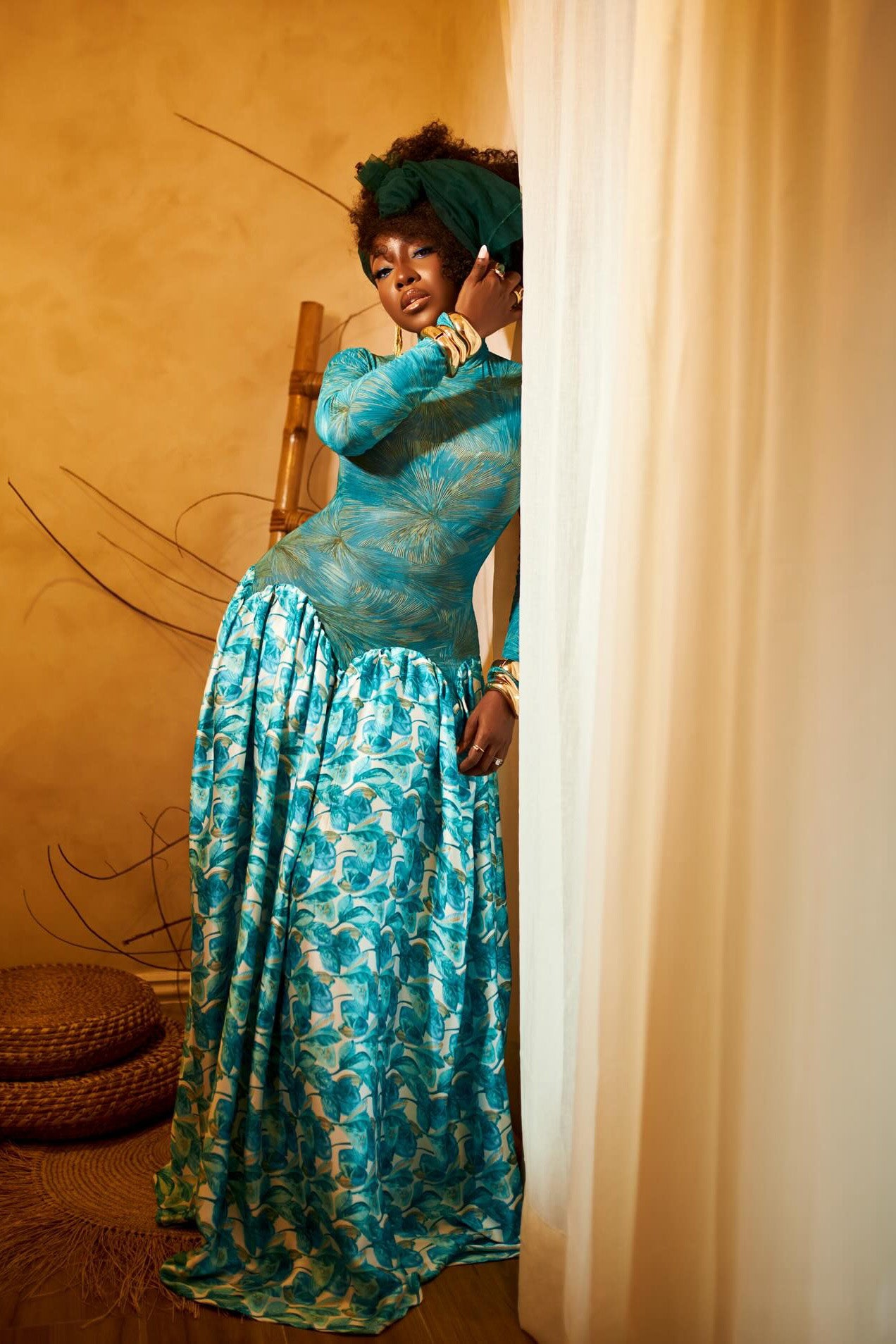 Oceanic Abstract Pleated Maxi Dress