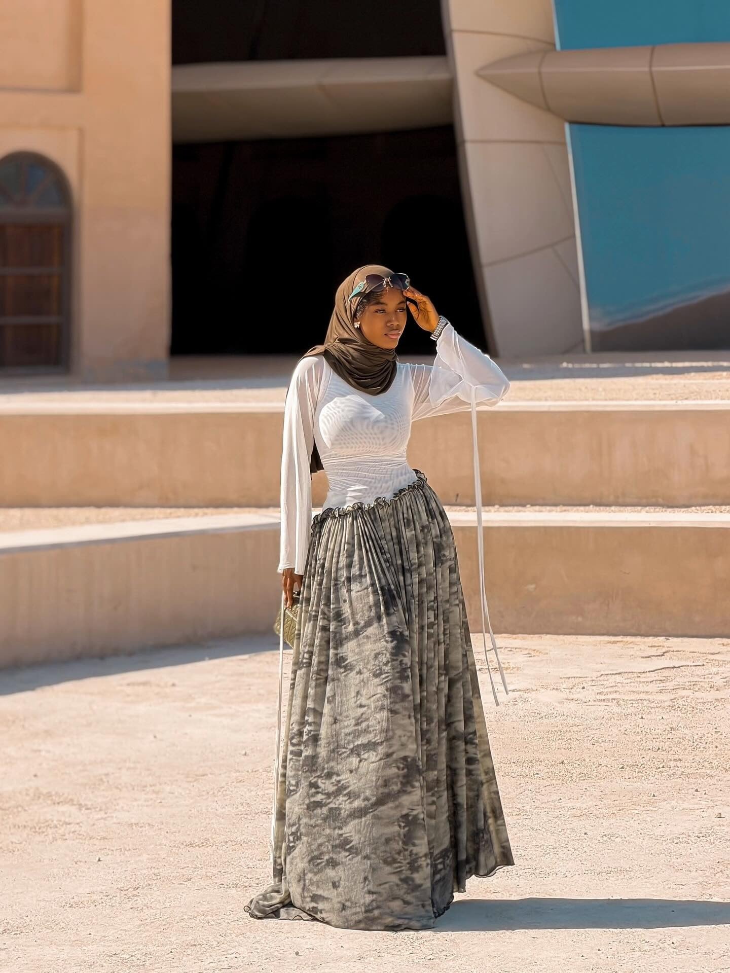 Ink Wash Pleated Paneled Maxi Dress