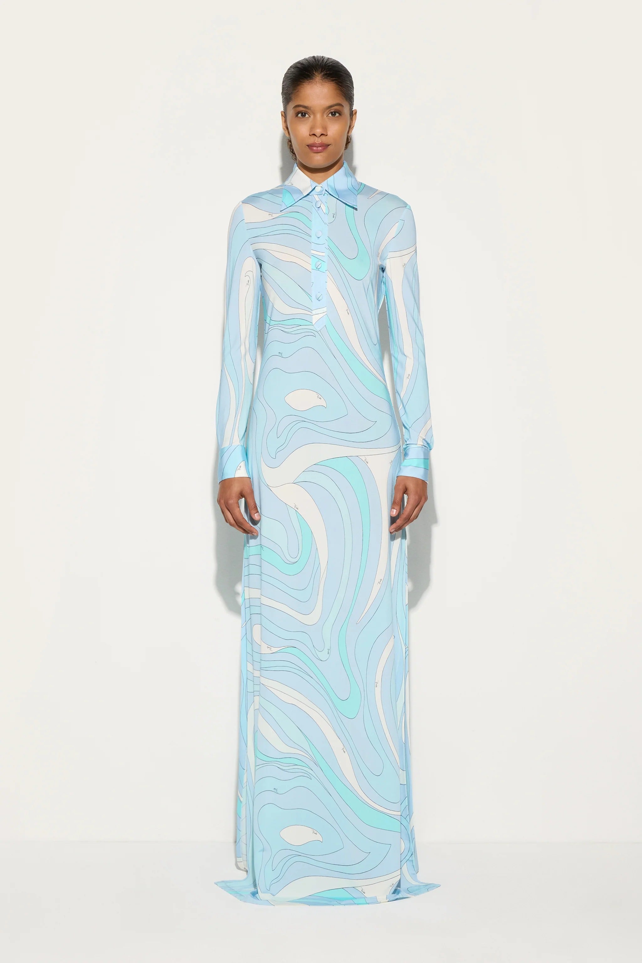 Blue-White Swirl Print Shirt Dress