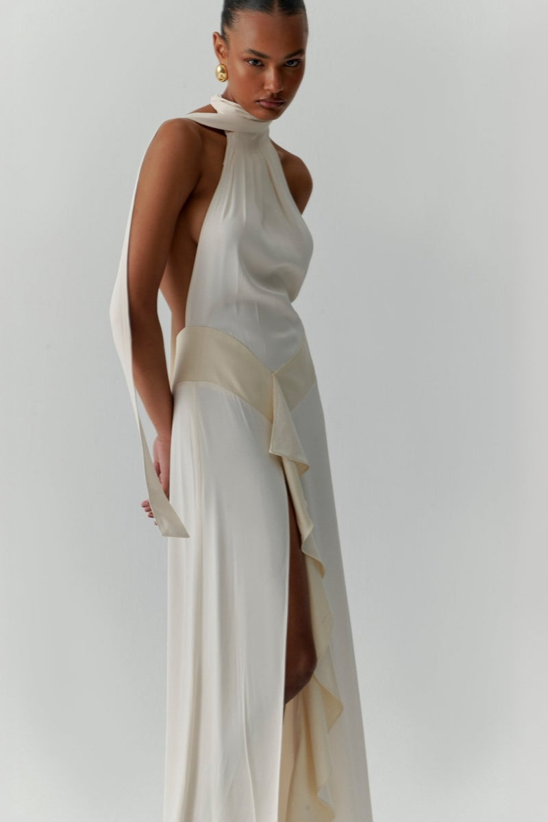 High-Neck Open-Back Maxi Dress