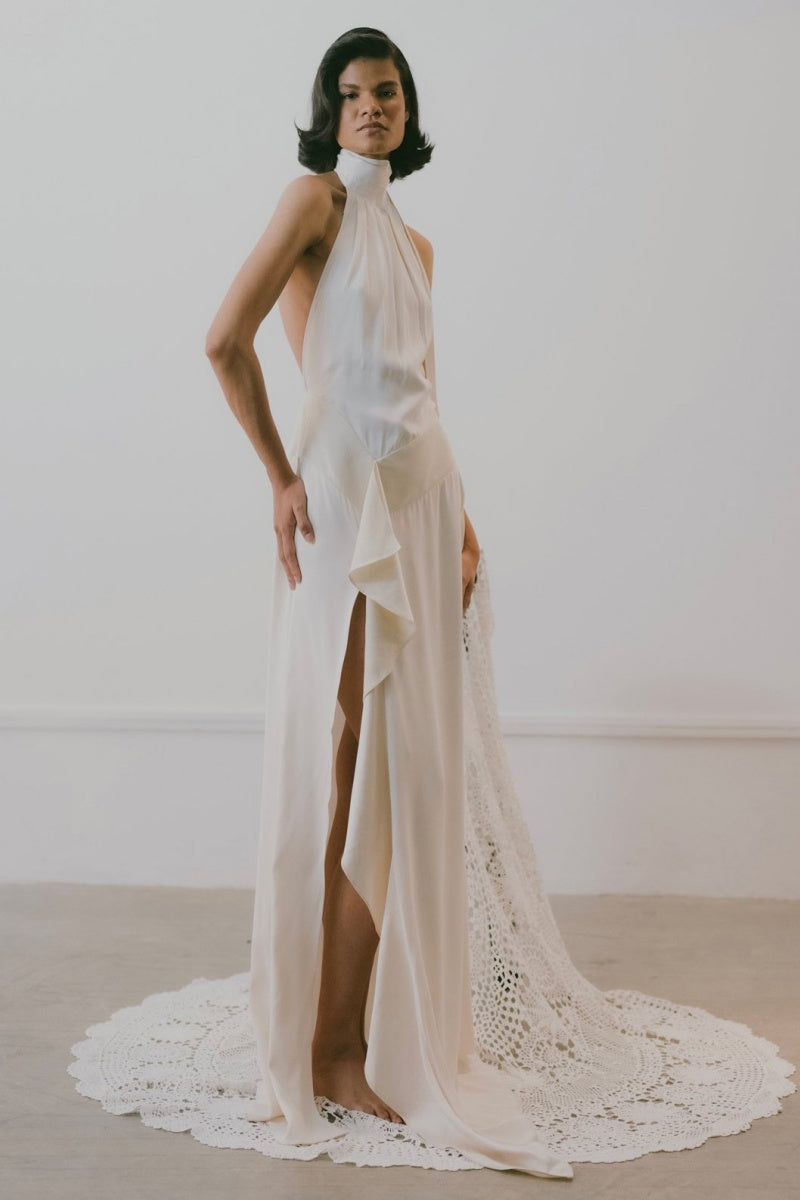 High-Neck Open-Back Maxi Dress