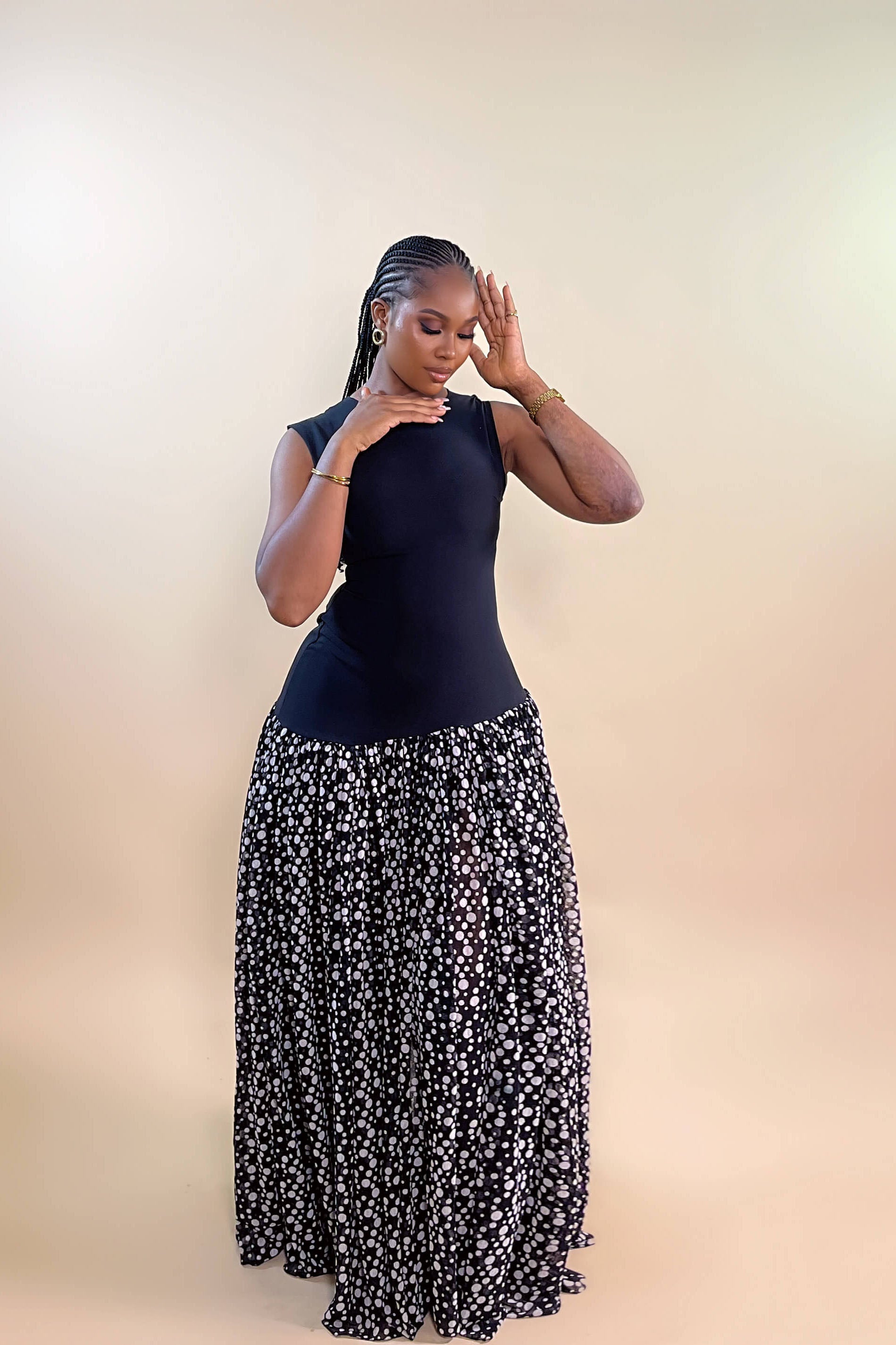 Midnight Polka Mesh Maxi Dress