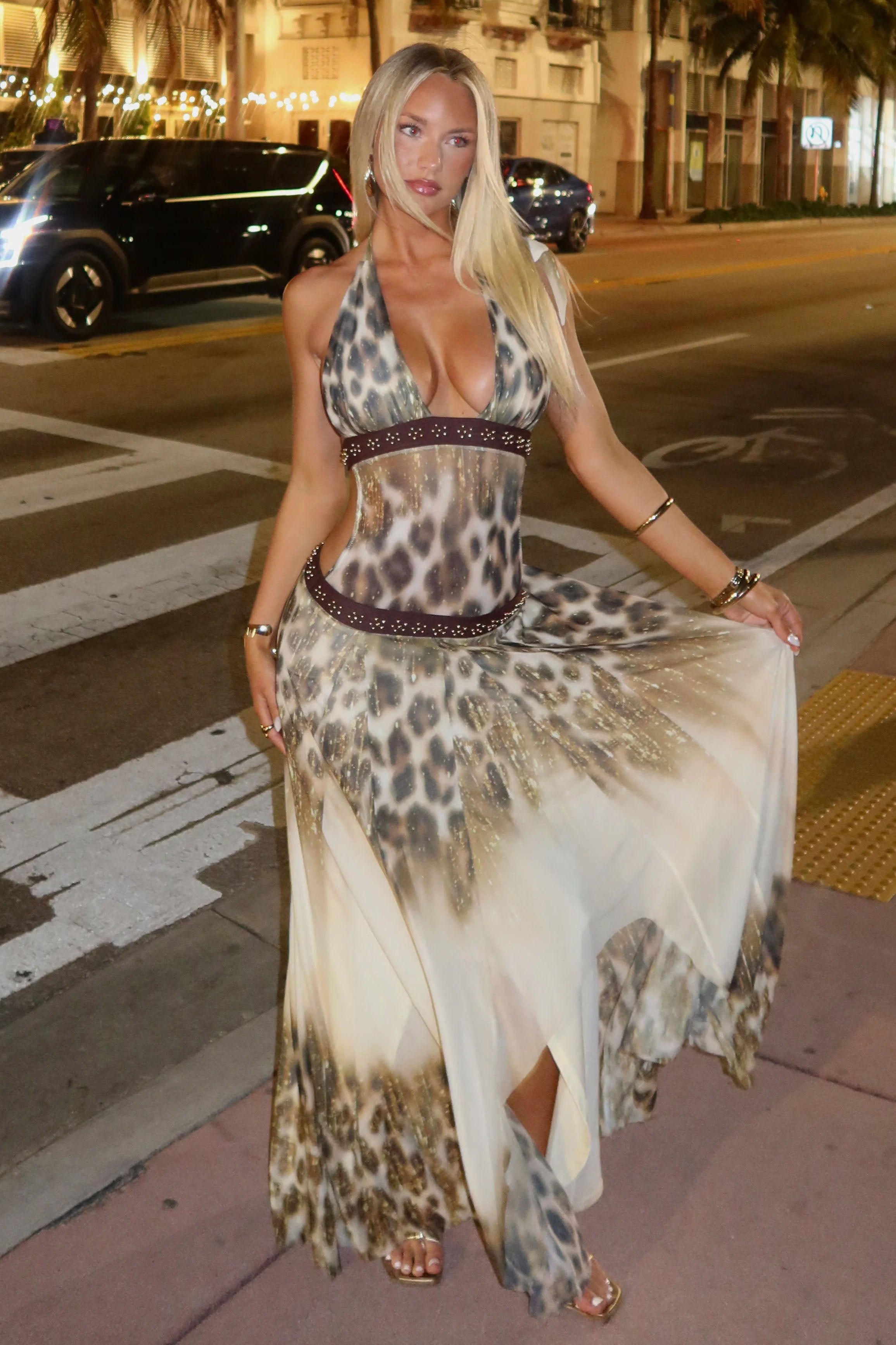 Maxikleid mit Leopardenmuster und Ombré-Halterung