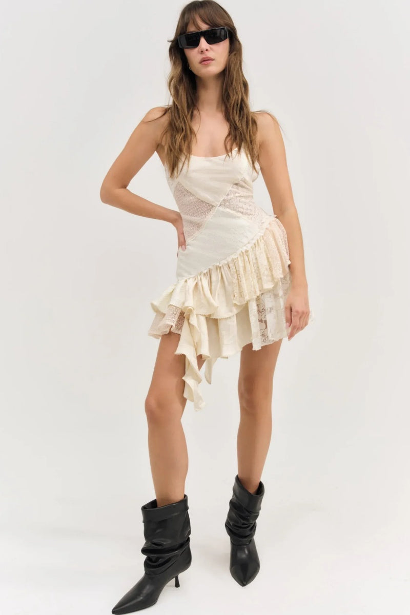 Cream Patchwork Mini Dress