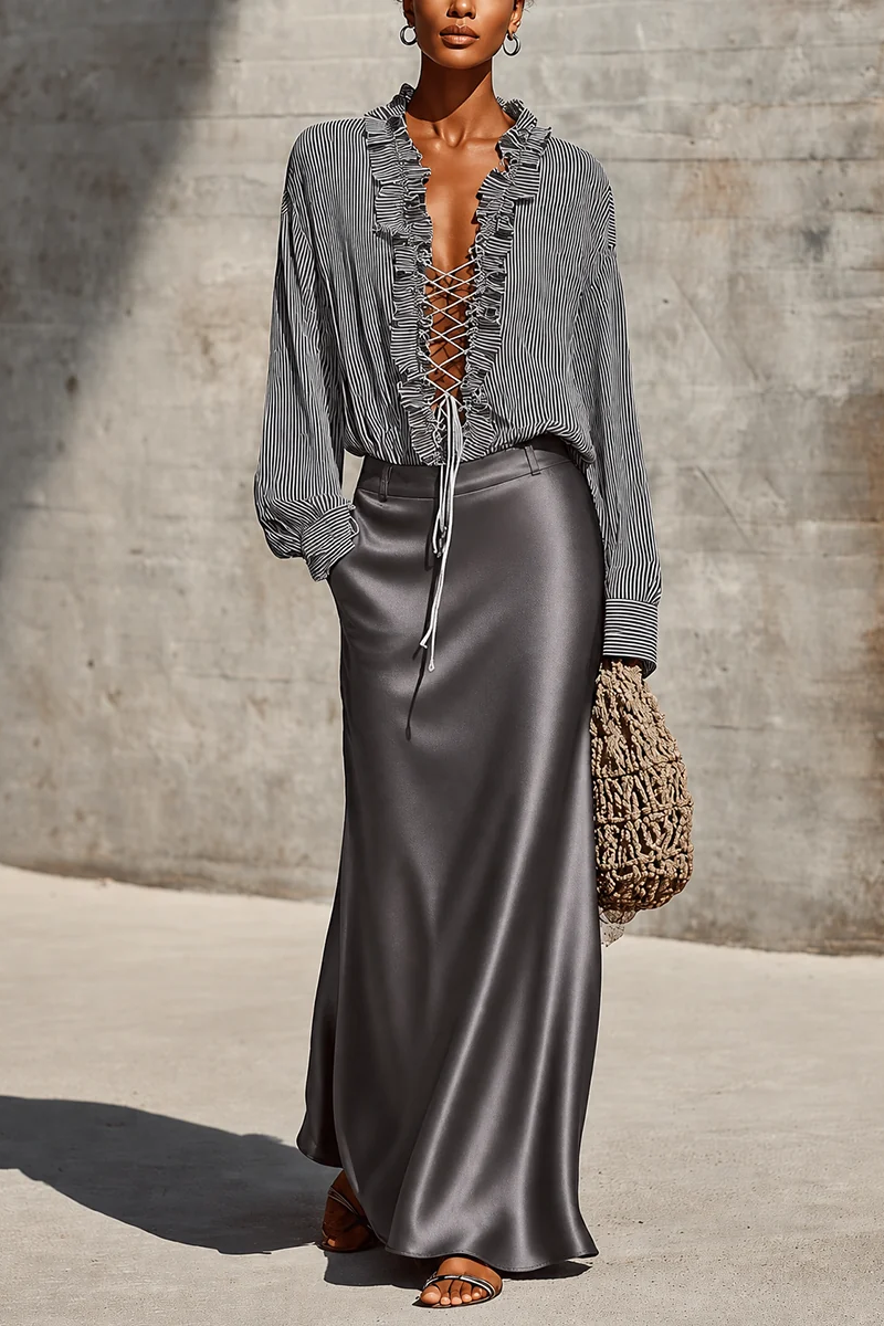 Striped Ruffle Maxi Skirt Set