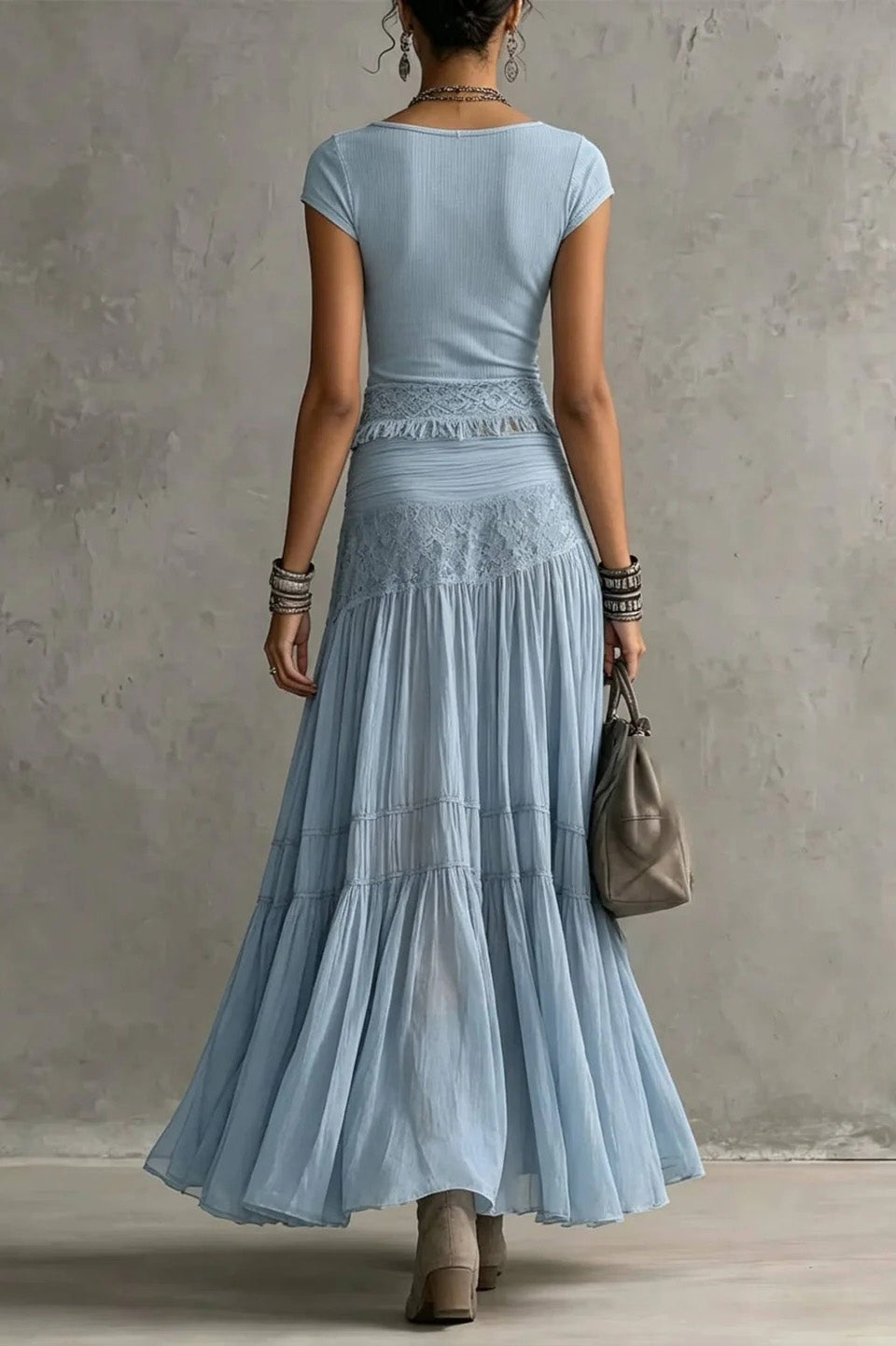 Casual Bohemian Short-sleeve T-shirt And Skirt Two-piece Set