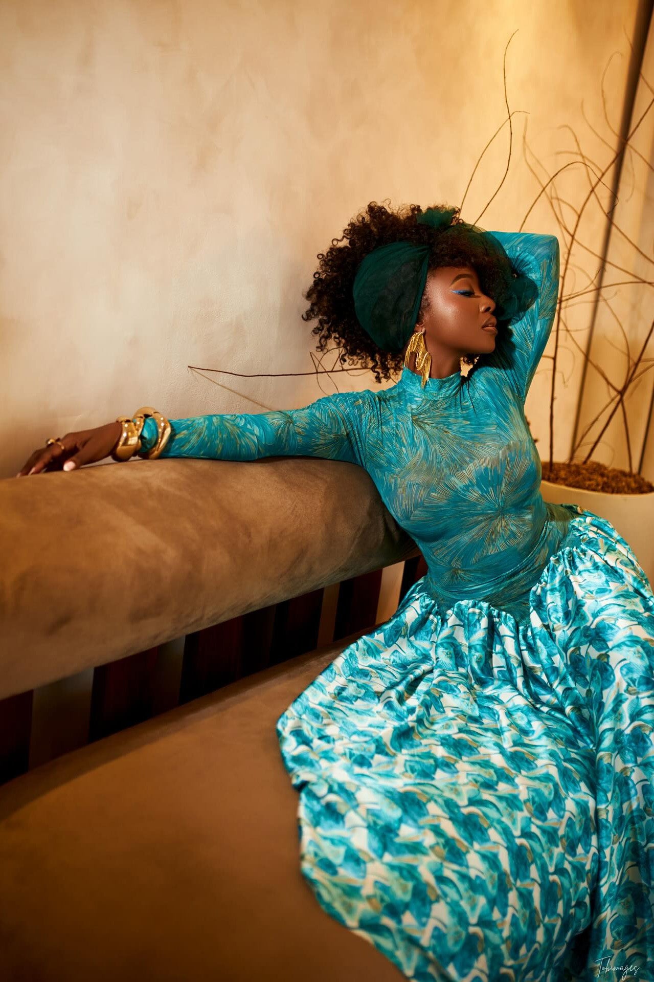 Oceanic Abstract Pleated Maxi Dress