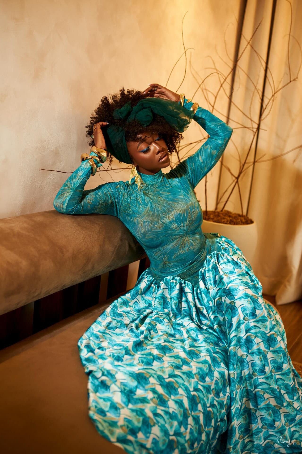 Oceanic Abstract Pleated Maxi Dress