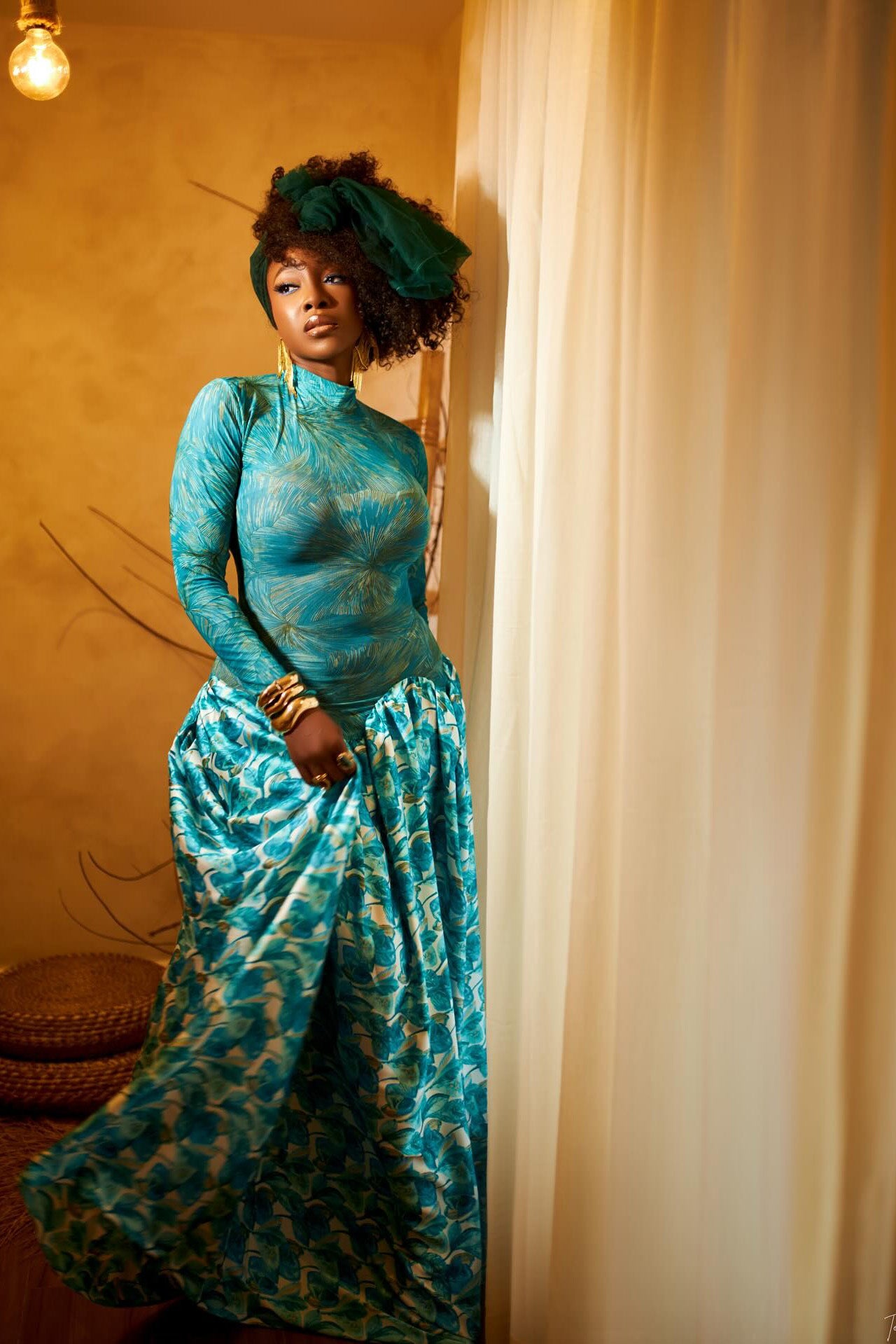 Oceanic Abstract Pleated Maxi Dress