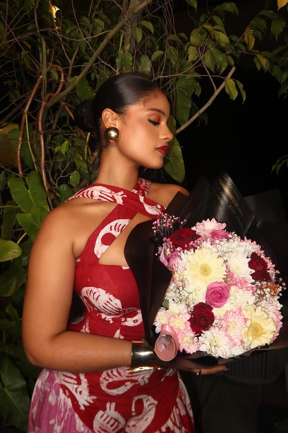 Red-Pink Spliced Halter Jumpsuit