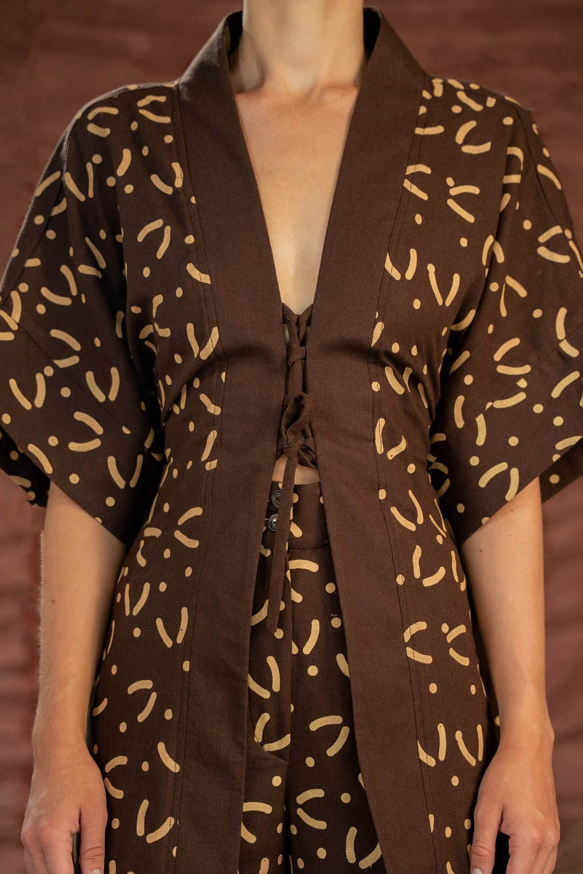 Chocolate Boho Kimono & Pant Set