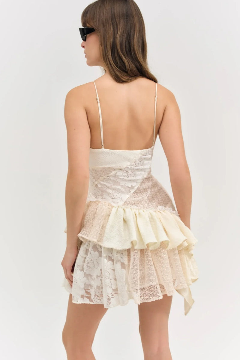 Cream Patchwork Mini Dress