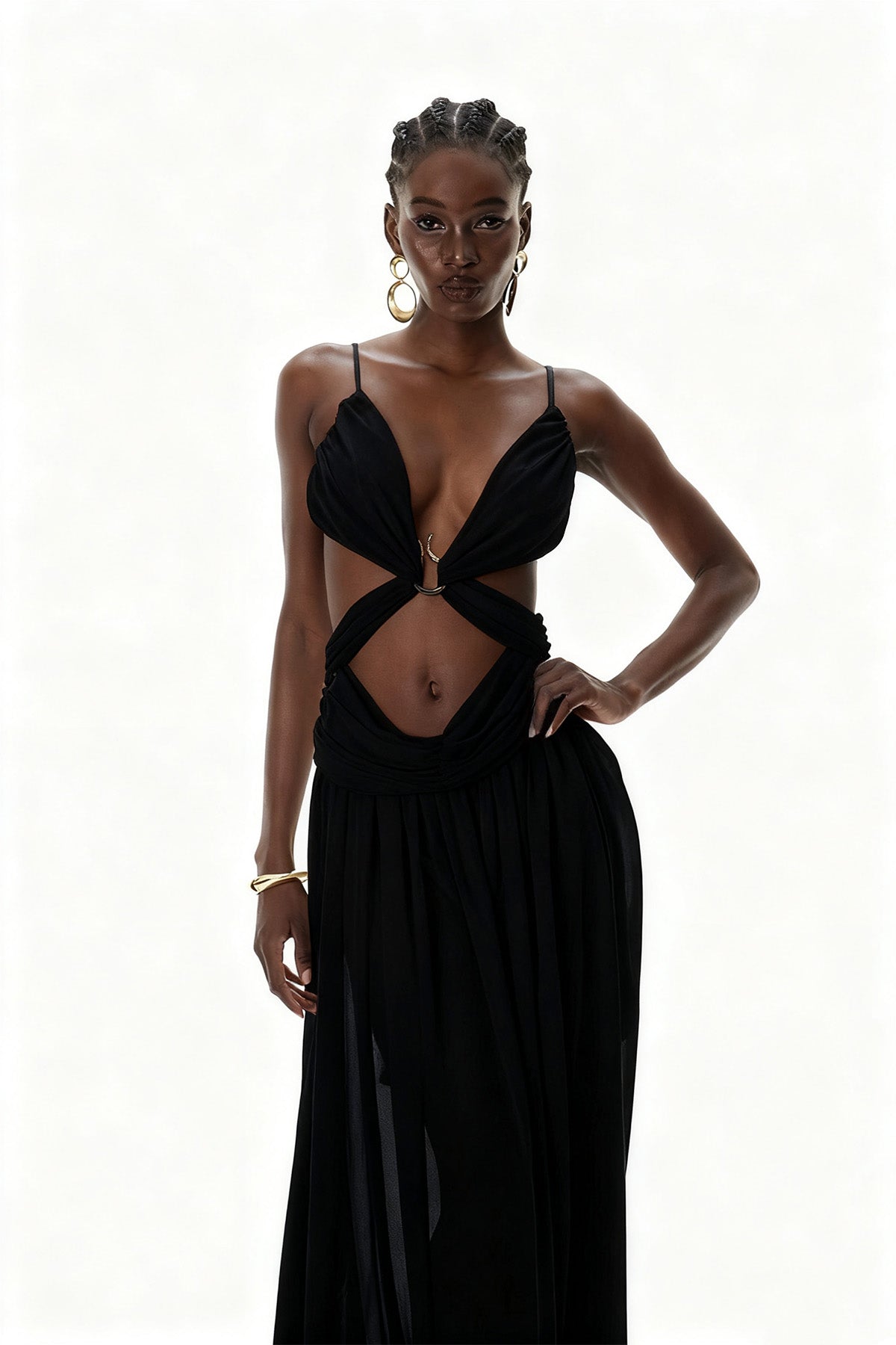 Midnight Veil Out Cut-Out Maxi Kleed
