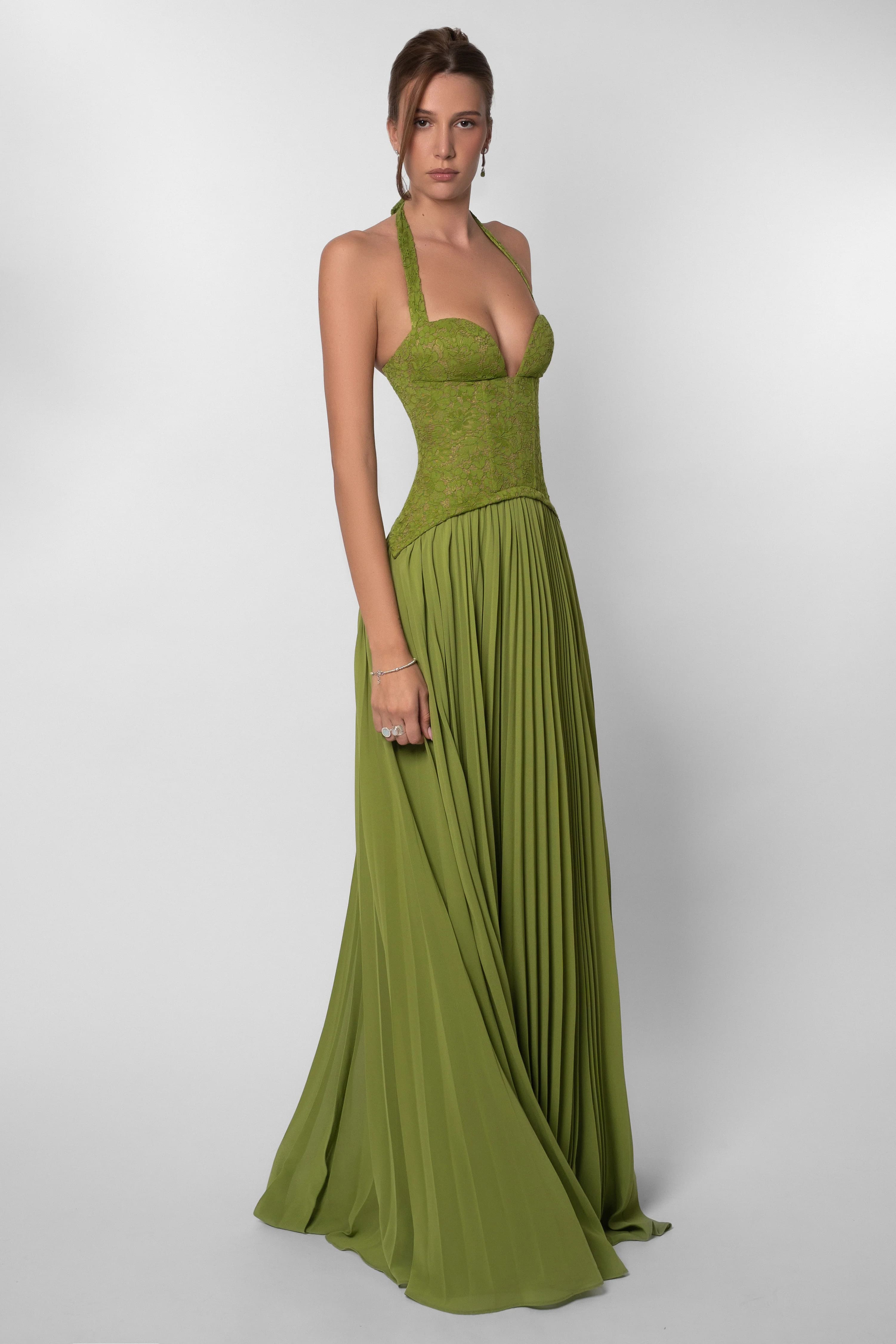 Matcha Green Halter Neck Formal Maxi Dress