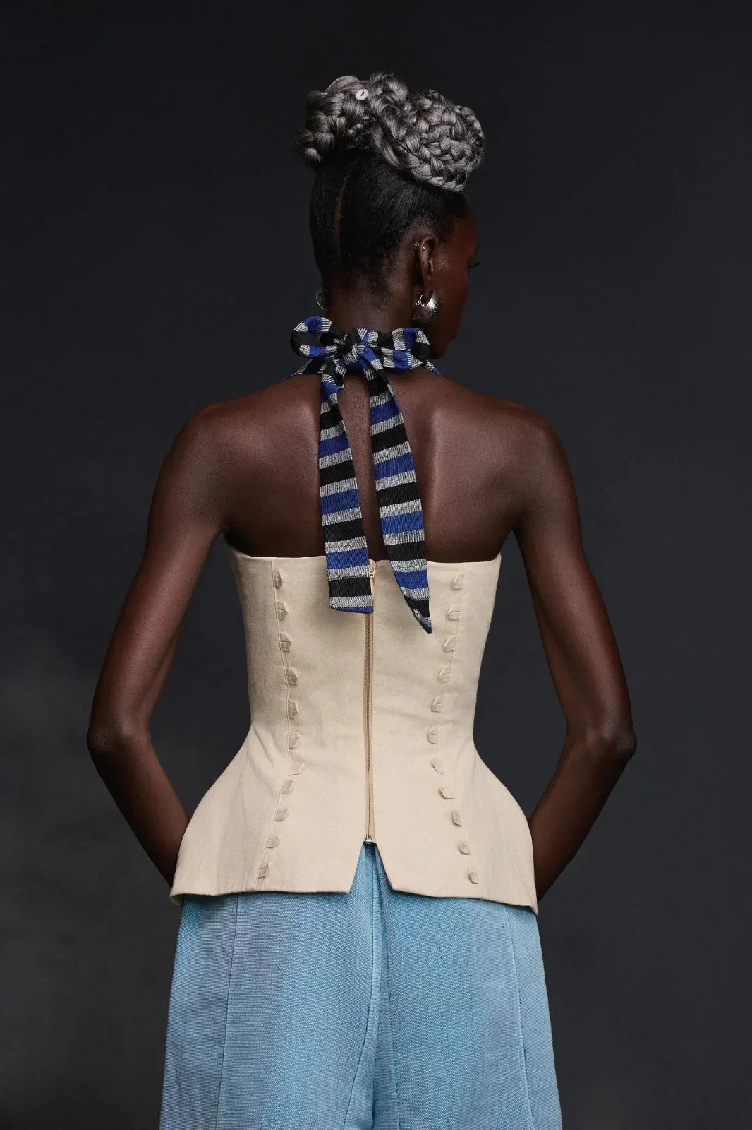 Soyut Yüz Desenli Boyun Askılı Büstiyer Üst