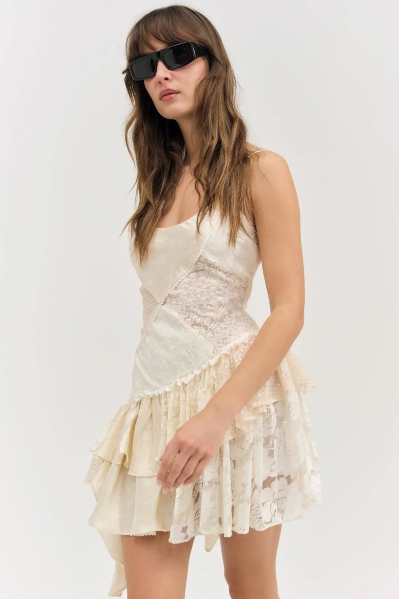Cream Patchwork Mini Dress