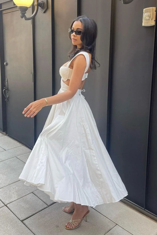 Robe midi dos nu avec détail nœud